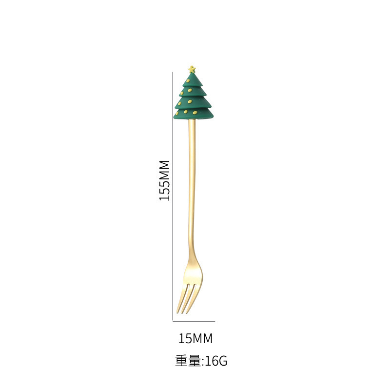 ステンレススプーン創意クリスマスツリーコーヒー攪拌スプーンデザート果物フォークスプーンフォーク食器プレゼントセット|undefined