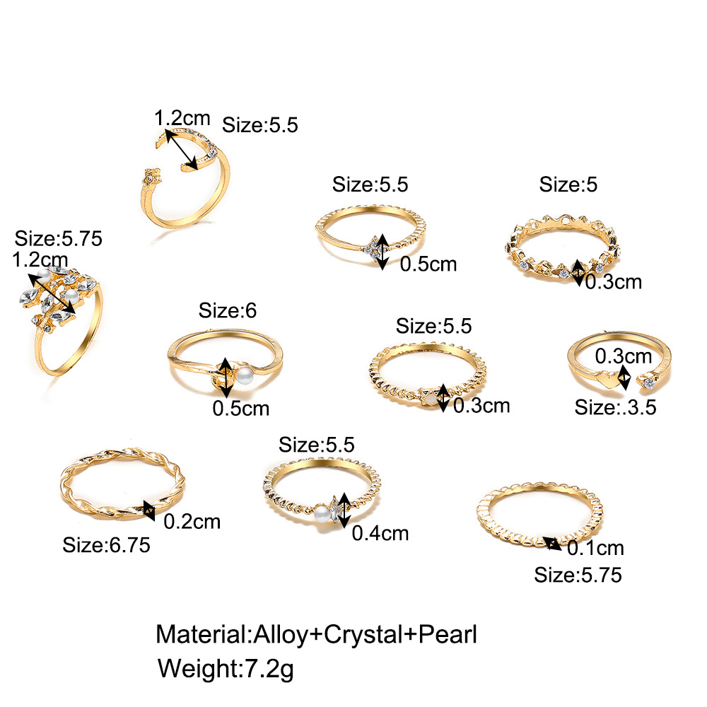 Fashion Diamond Love Pearl Leaf Anillo De 10 Piezas Anillo Femenino Retro Creativo display picture 1