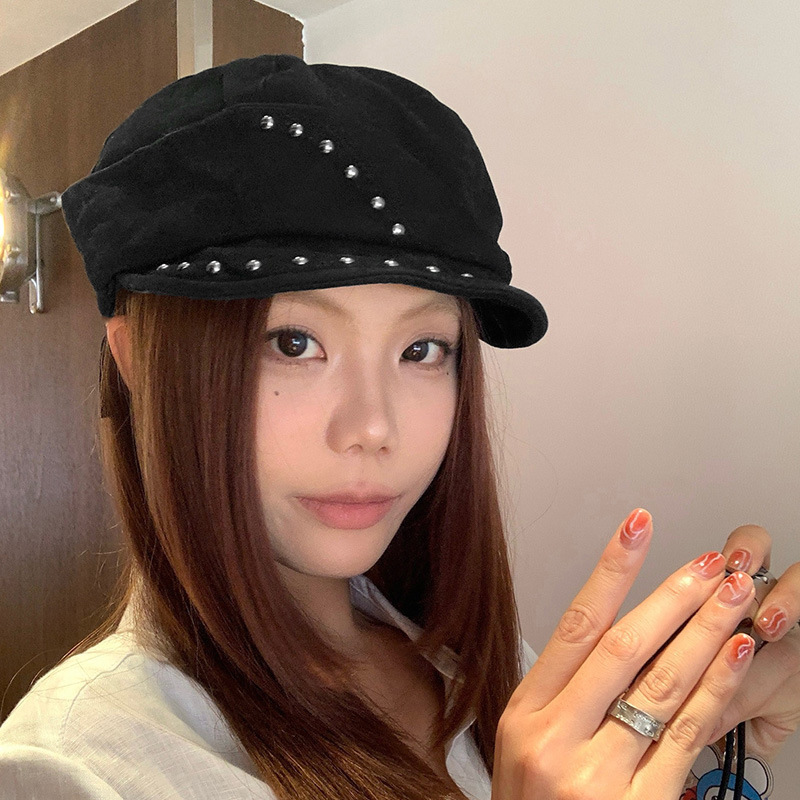 日系复古铆钉贝雷帽女小众时髦辣妹八角帽个性不规则鸭舌报童帽子|undefined