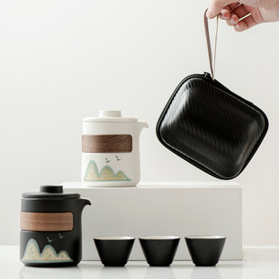 Dream Castle Peak Travel Tea Set suit Car Express Cup One Pot Three Cups suit Ceramic Hand-held Pot Tea Cup Portable
