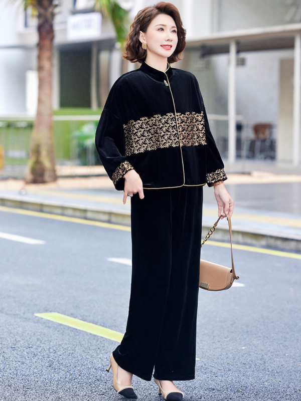 妈妈秋装金丝绒套装中老年女装拉链开衫外套气质2025春秋季两件套|undefined