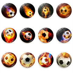 炫酷火焰運動足球冰箱貼時光寶石磁性水晶玻璃白板貼紙裝飾品25mm