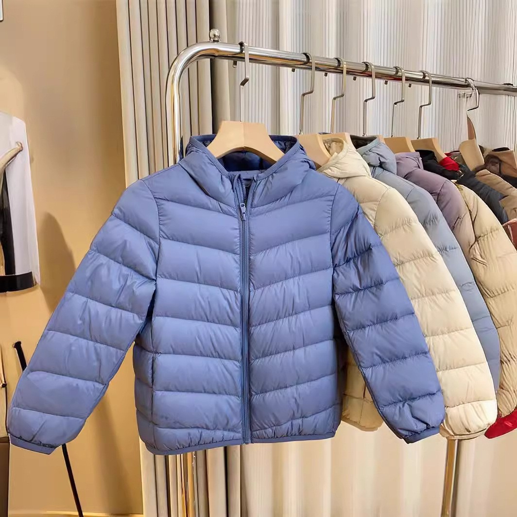 犹衣名品新款儿童轻薄带帽羽绒服男童女童中大童短款洋气外套90绒