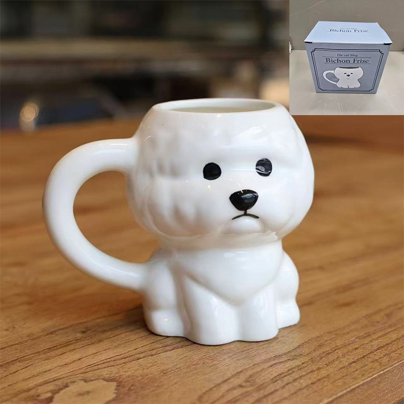 Creativa y encantadora caricatura que osos perros de viento cremoso cachorro tazas de cerámica de alto valor de la cara taza de agua de oficina doméstica taza de marca