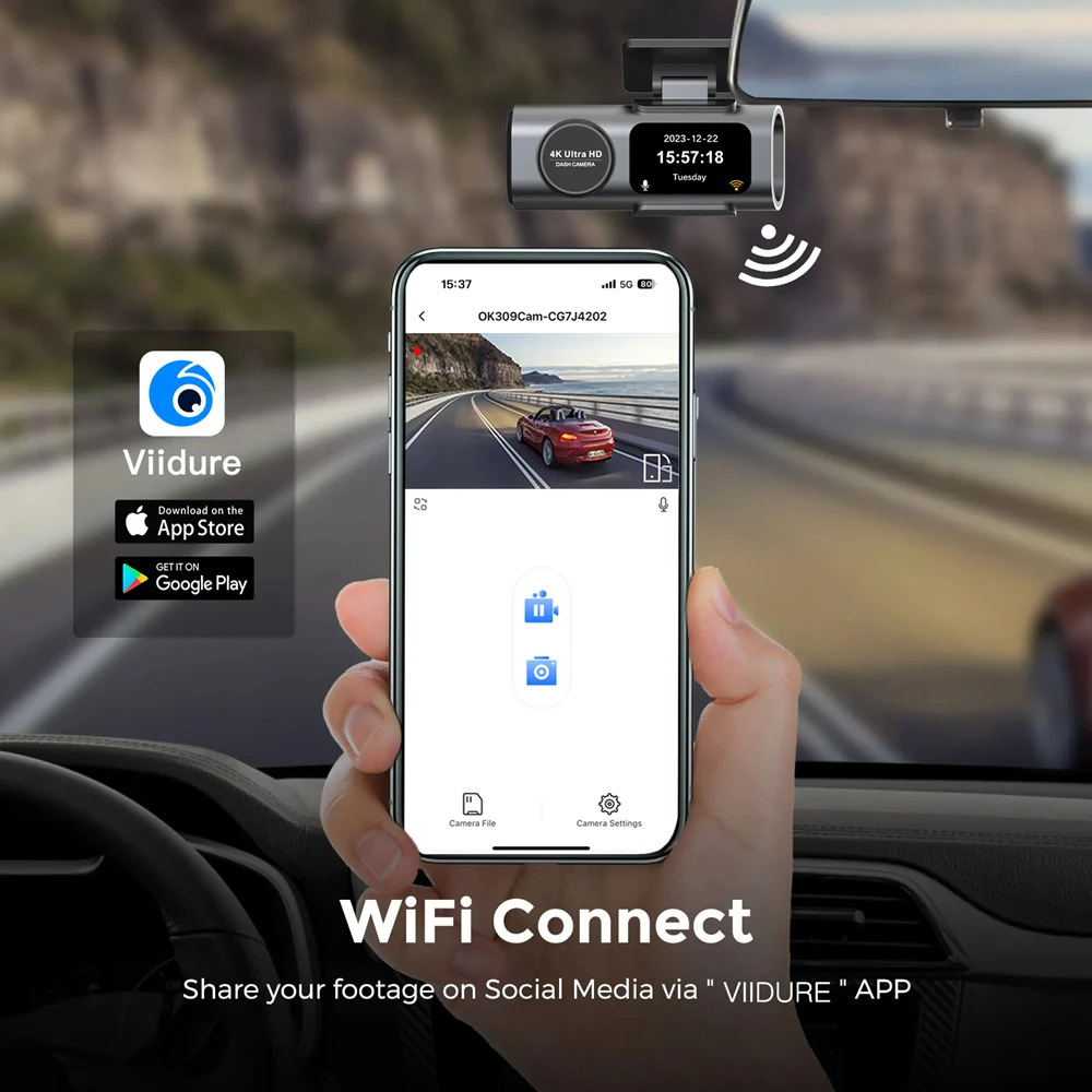 Cross-Border Hot-Selling 4K Dash Cam with High-Definition Front and Rear Dual Recording, Wifi Mobile Phone Connectivity, Hidden Dual-Lens Car Camera