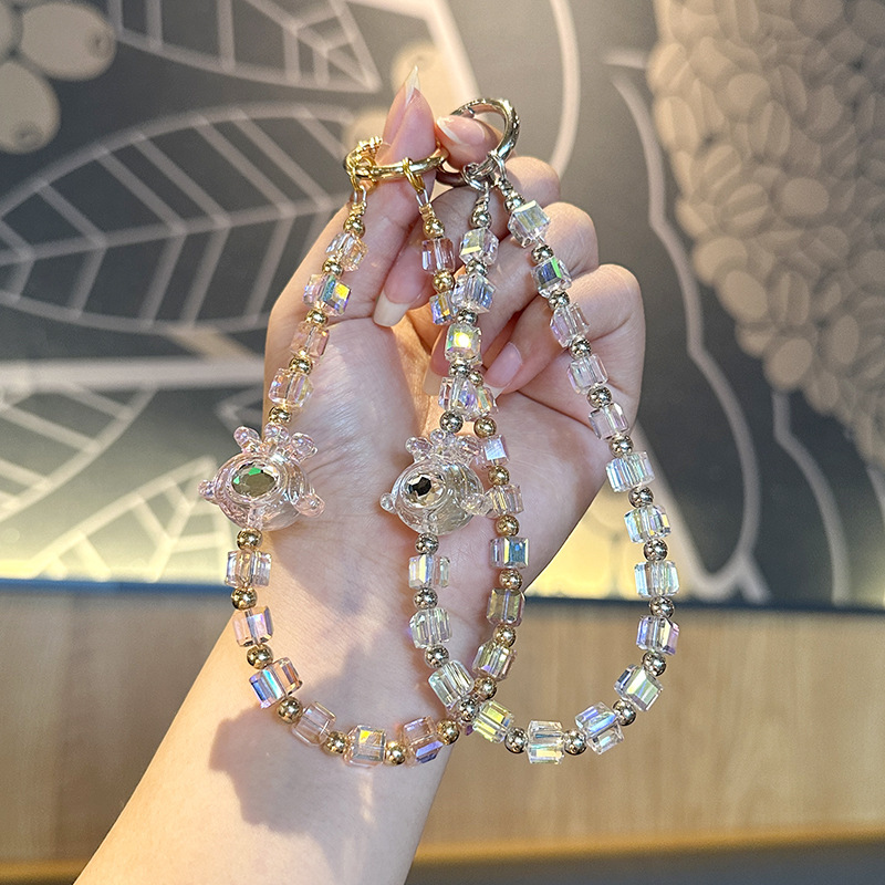 Cross-Border Crystal Sugar Cube Devil Mobile Phone Lanyard Small Pendant Car High-End Diamond Mobile Phone Case Hanging Chain Key Chain