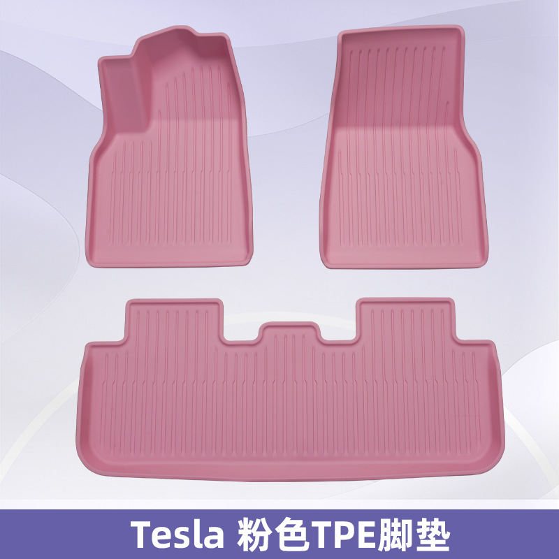 Para Tesla 2025 Modelo Y / 3 Nuevo 3D todo el tiempo TPE rosa almohadilla de pie cojín trasero
