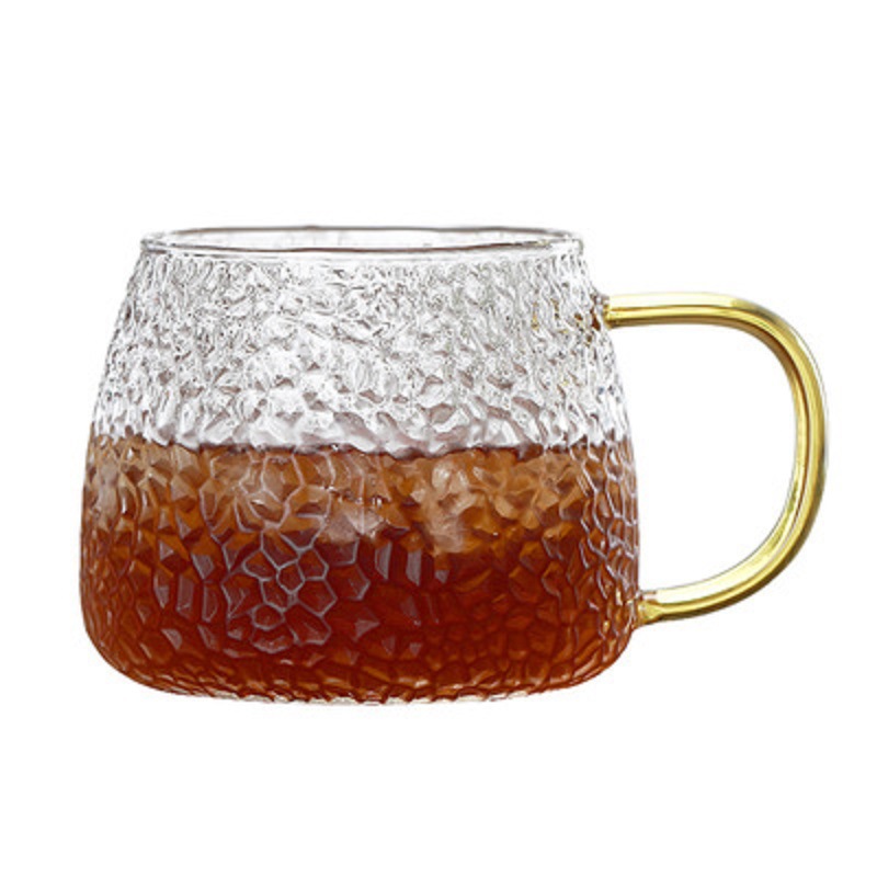 Taza de agua de vidrio martillado Internet celebridad Nórdico flor taza de té transparente simple oficina hecha a mano de gran capacidad resistente al calor taza de té