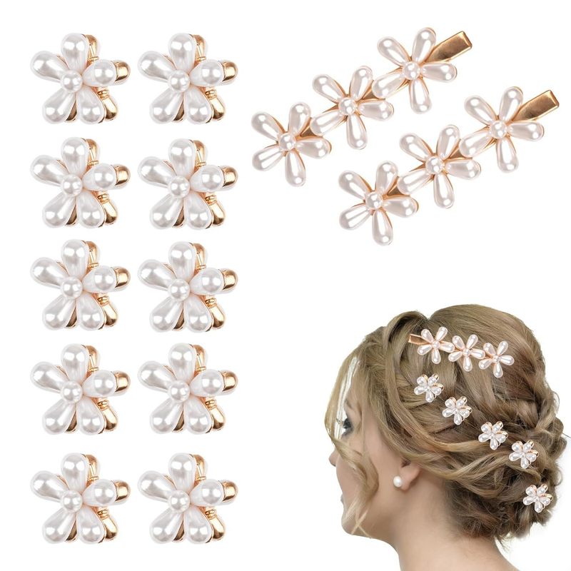 Amazon レトロパールフラワー小さなグリップクリップ三つ編み装飾小さなヘアピン甘いヘアアクセサリー前髪クリップ|undefined