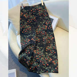 开叉中长款半身裙女薄款2025秋季高腰百搭A字裙大摆大裙摆后开叉