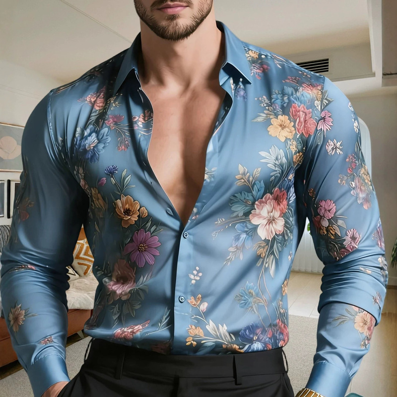 New Men's 3D Floral Print Retro Floral Pattern Casual Long-Sleeve Shirt with Stylish Turn-Down Collar New Men's 3D Floral Print Retro Floral Pattern Casual Long-Sleeve Shirt with Stylish Turn-Down Collar