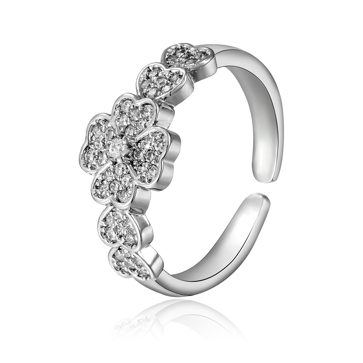 Creative light luxury niche copper micro-inlaid love four-leaf clover ring women's high-end sense opening rotatable ring wholesale