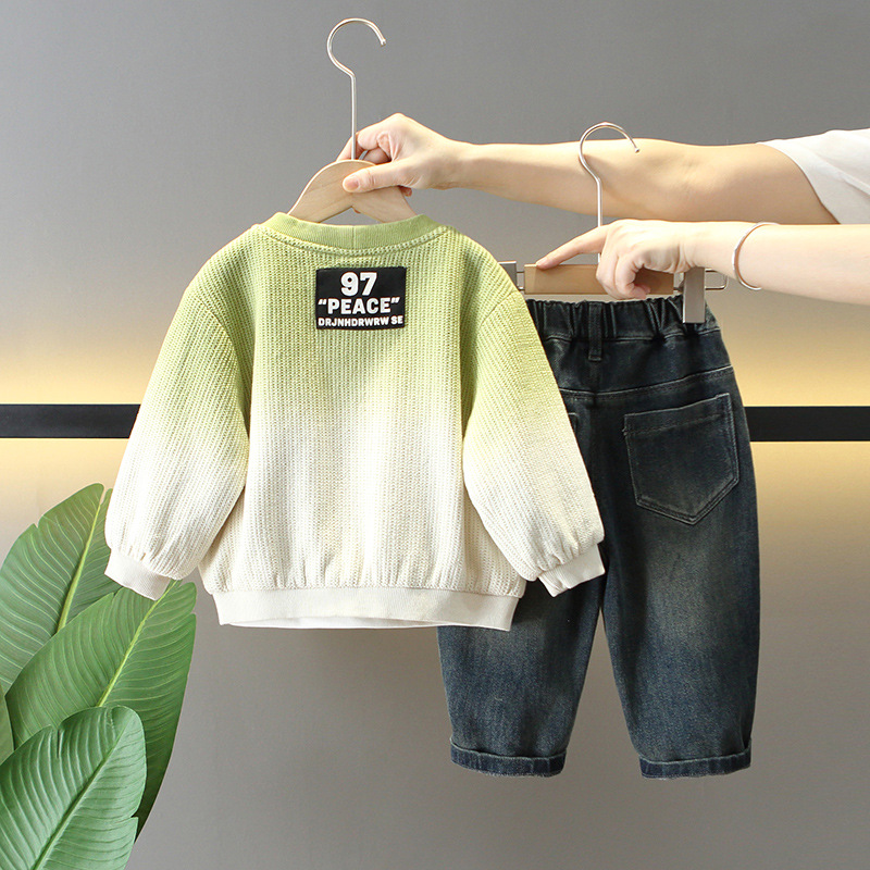 6157 Traje de otoño para niños 2025 Nuevo estilo fresco y atractivo Chaqueta degradada de primavera y otoño para niños Traje de tres piezas Otoño para bebés