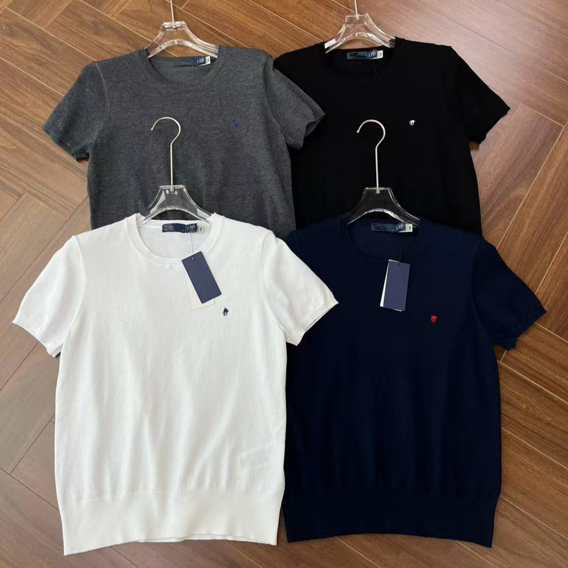 High-Quality Rl Ralph Lauren New Women's Round-Neck T-Shirt with Small Horse Logo Embroidery, Solid Color, Pima Cotton, Plain Knit, Short-Sleeve High-Quality Rl Ralph Lauren New Women's Round-Neck T-Shirt with Small Horse Logo Embroidery, Solid Color, Pima Cotton, Plain Knit, Short-Sleeve