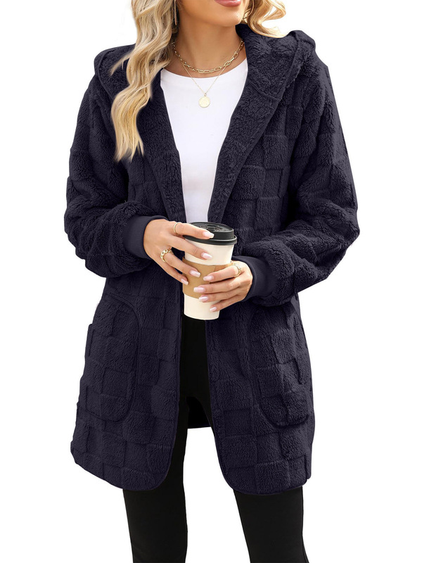 ぬいぐるみ家服欧米アマゾンクロスボーダー女装秋冬格子パイルカーディガン毛羽立ちカジュアルコート女性|undefined
