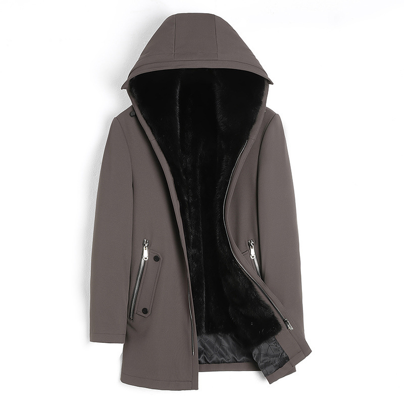Parker Men's Mink Liner Fur All-in-One Mink Fur Hooded Nie Overcome Mid-Long Mink Coat