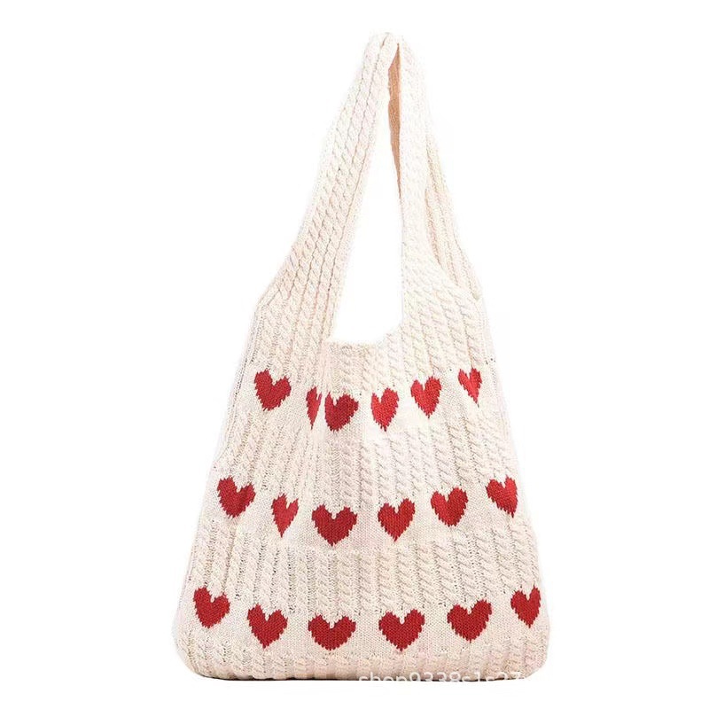 New Knitted Woven Love Women's Premium and Exquisite Woolen Handheld Shoulder Bag, Shopping Bag_voghion.com