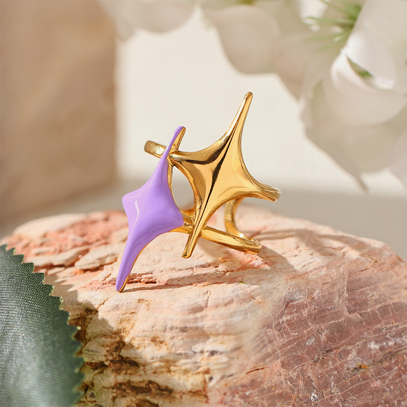 Anillo de goteo de color de acero inoxidable transfronterizo europeo y americano de diseño de personalidad de estrellas no se desvanece joyas al por mayor
