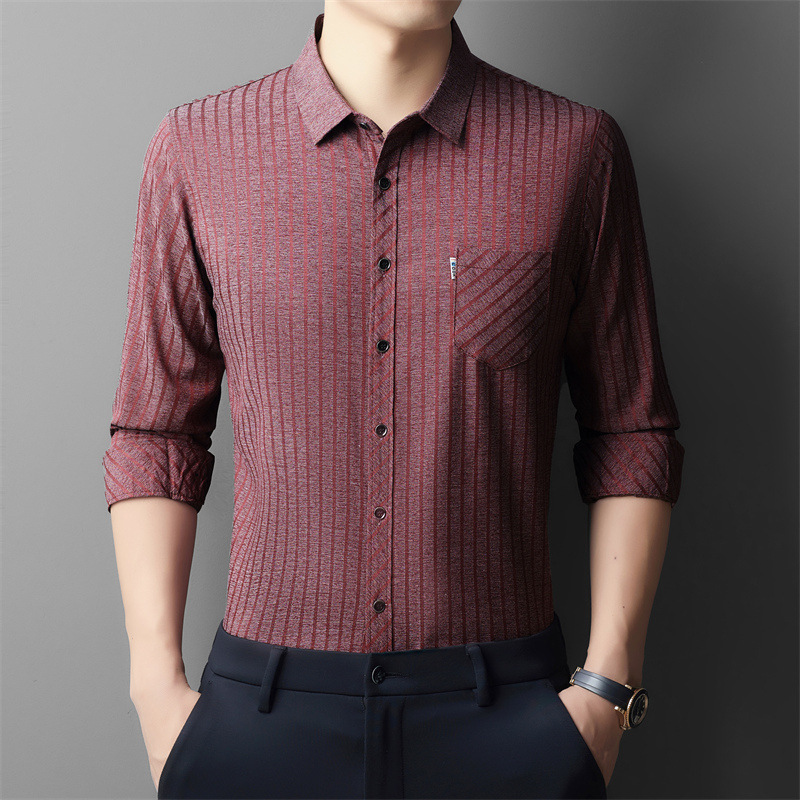 Trendy Brand Men's Cotton Linen Mulberry Silk Men's Spring and Autumn Long Sleeve Shirt Middle-aged Shirt Top Work Clothing Jacket Men's