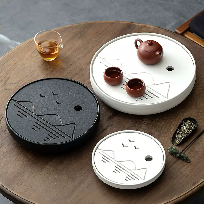 小型蓄水茶托盘茶海茶台茶具简约家用圆形茶盘储水式大小号干泡台