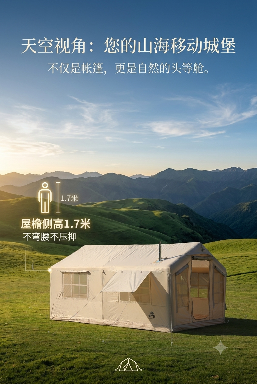Inflatable tent camping 12 ㎡ Large outdoor tent, windproof and rainproof, mountain camping equipment, convenient and no assembly required