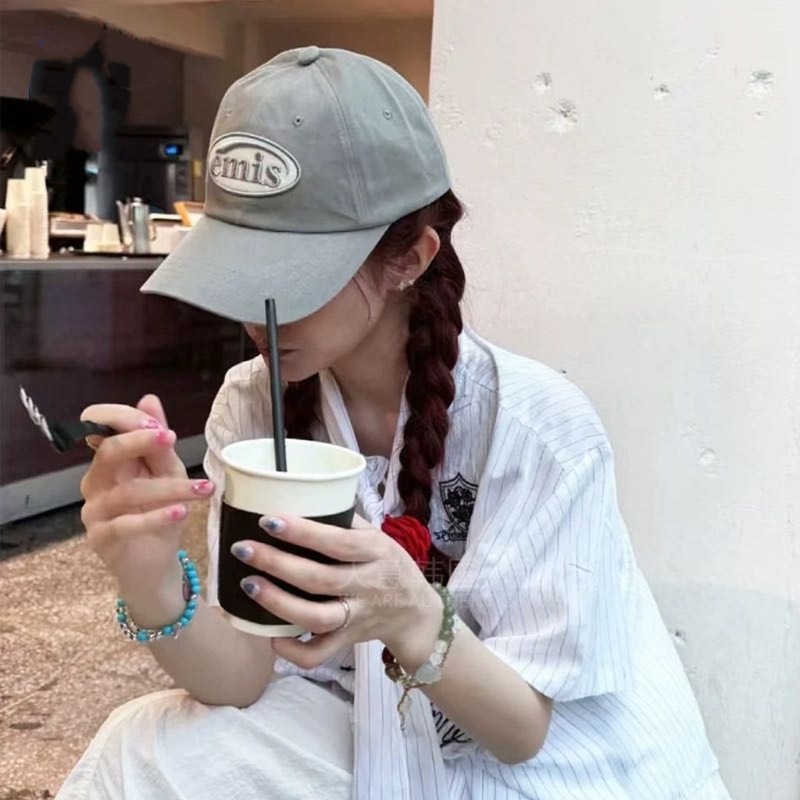 現物韓国潮牌emis帽子クラシック男女カップルモデルと高品質コーラアルファベット刺繍野球|undefined