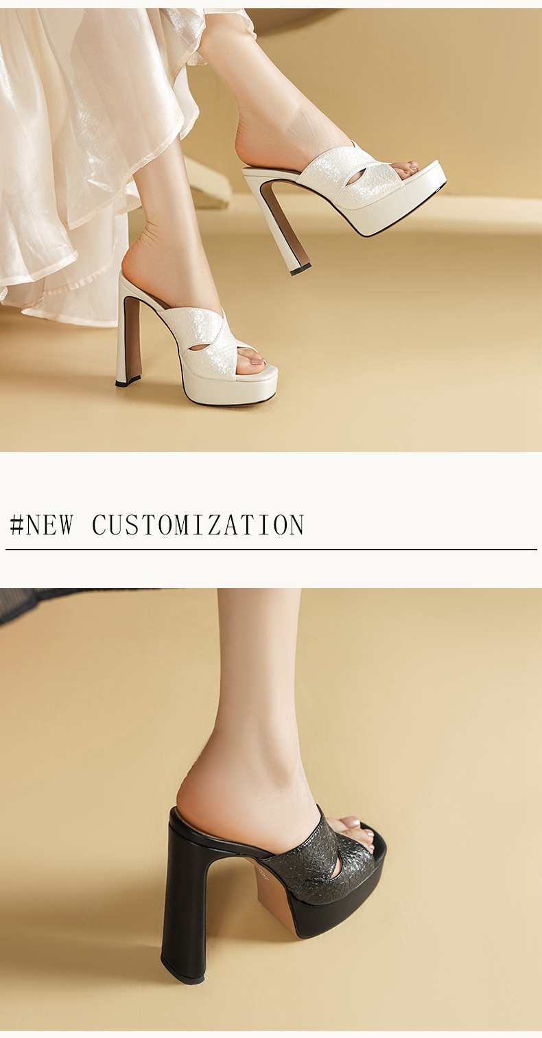 Sandal cao gót nữ hở mũi gót thô 13,5 cm — đen chi tiết 2