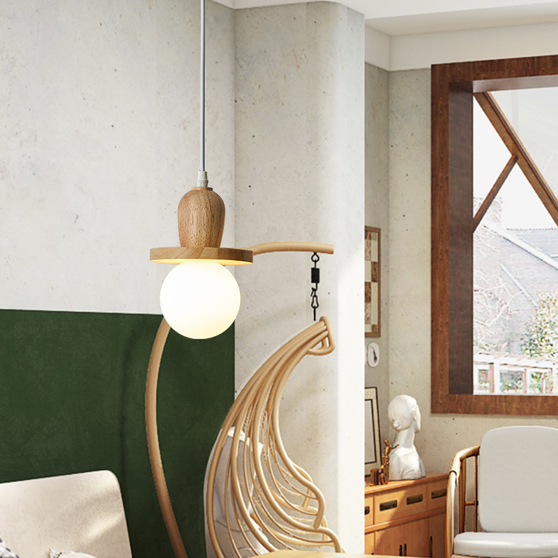 Lámpara de Techo Pequeña de Alta Gama, Estilo Madera Natural, Creativa, de una Sola Cabeza, para Barra, Pasillo, Entrada, Dormitorio, Mesita de Noche