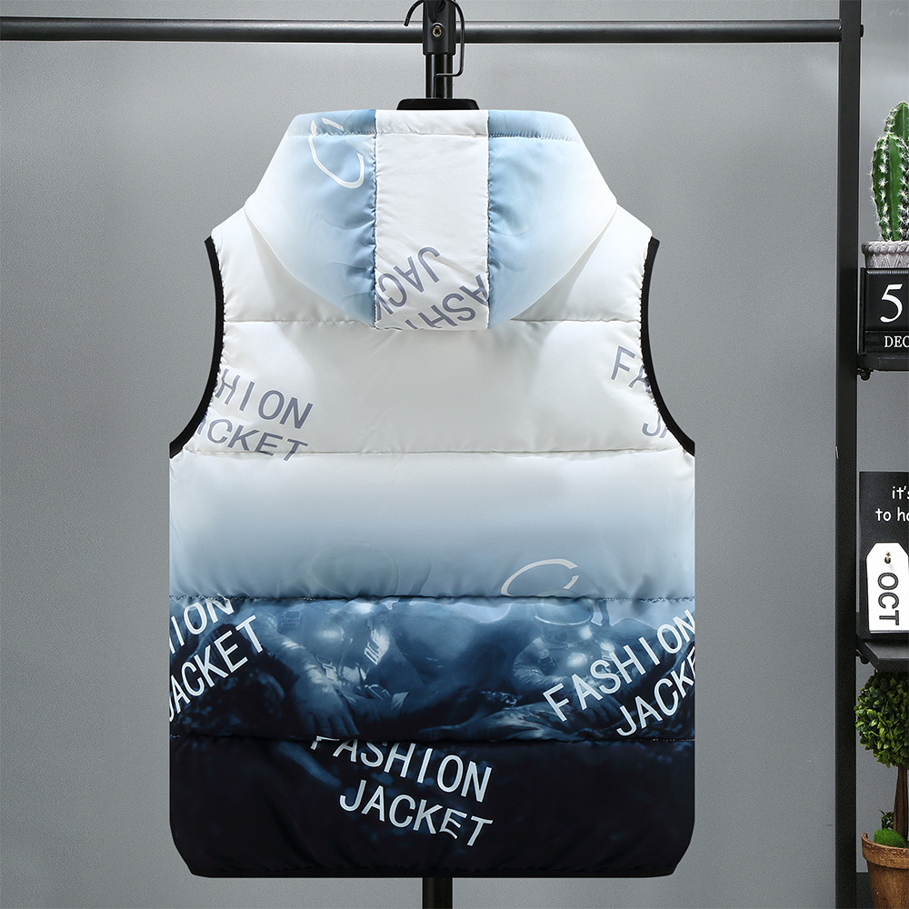 Men's Clothing Silk cotton cotton vest men's autumn and winter new men's reversible vest coat loose hooded vest outer wear for students_voghion.com