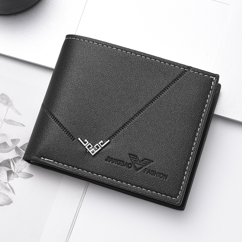 New Men's Wallet, Short Wallet for Men, Simple and Stylish for Young Men, Multi-Card Slots, Business Horizontal Style, Stitched Leather Wallet