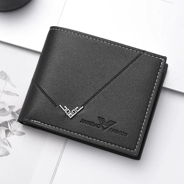 New Men's Wallet, Short Wallet for Men, Simple and Stylish for Young Men, Multi-Card Slots, Business Horizontal Style, Stitched Leather Wallet