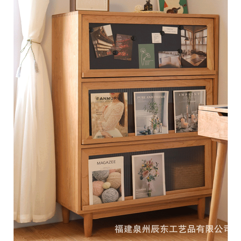 日式简约杂志柜 小户型多功能储物玻璃门书架餐厅多层收纳展示柜