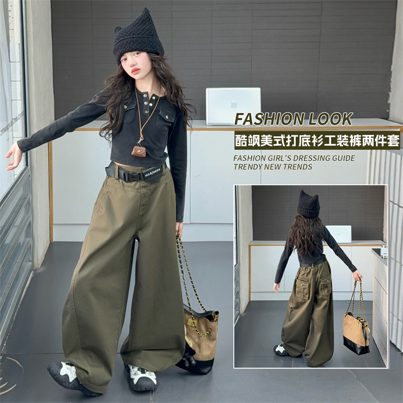 女童2025秋街舞潮牌网红童装腰带工装裤短款紧身上衣爵士舞练功服|undefined
