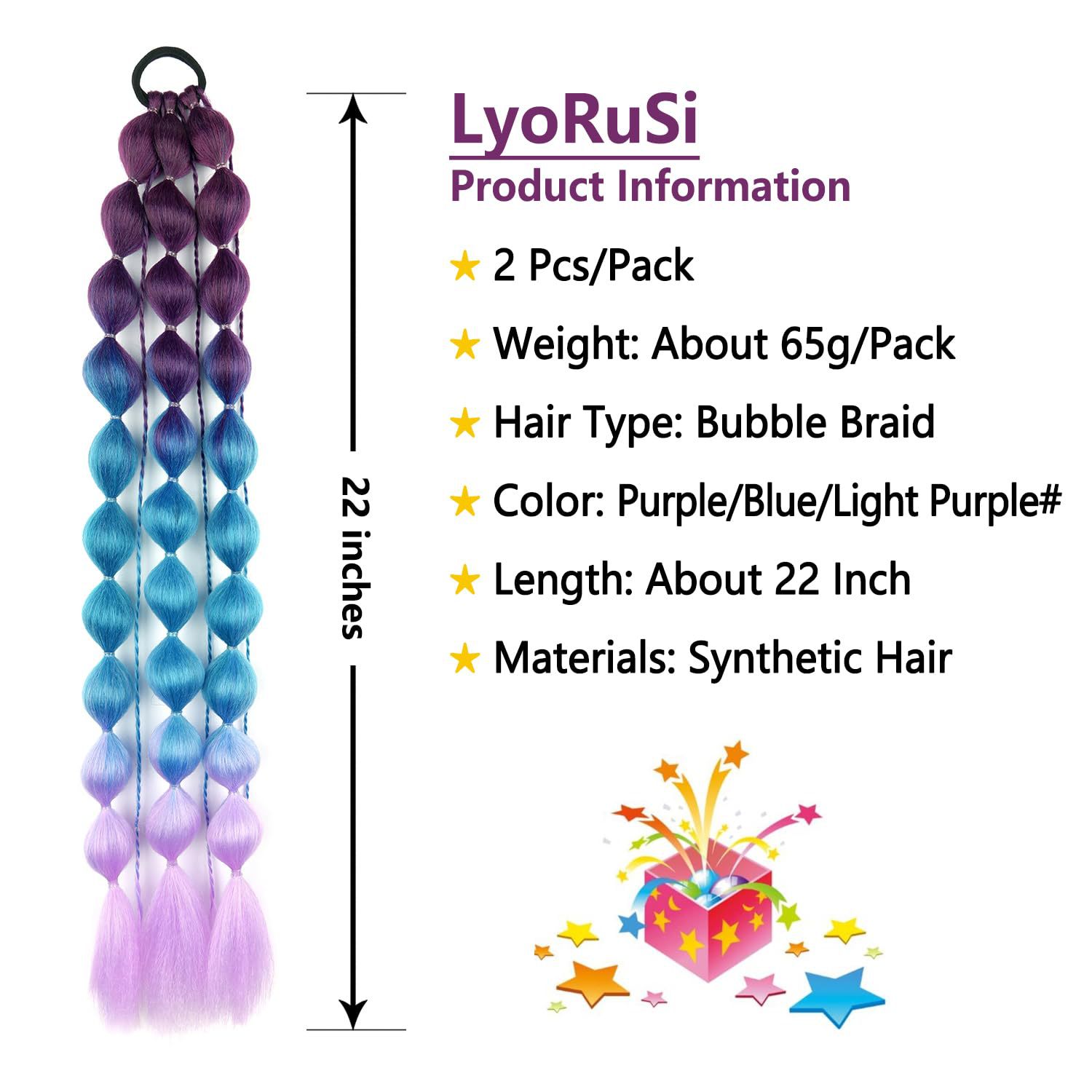 Color gradiente de moda linterna espuma flor de cola de caballo estilo largo tejido a mano de tres hebras peluca de cola de caballo