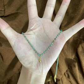 「醉春烟」新中式绿色米珠项链高级感气质百搭夏天金色水滴锁骨链