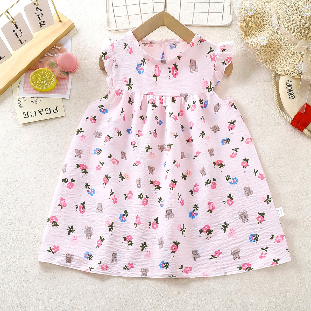 Vestido de verano de niñas flor de estilo nacional A-character princesa estilo extranjero vestido de niños flor triturada vestido pesado para niños