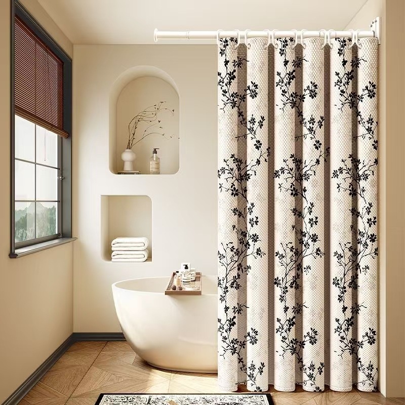 Cortina de partición de baño, cortina de ducha impresa, impermeable, a prueba de moho, sin perforaciones, cortina de ducha, cortina, cubierta de baño, cortina