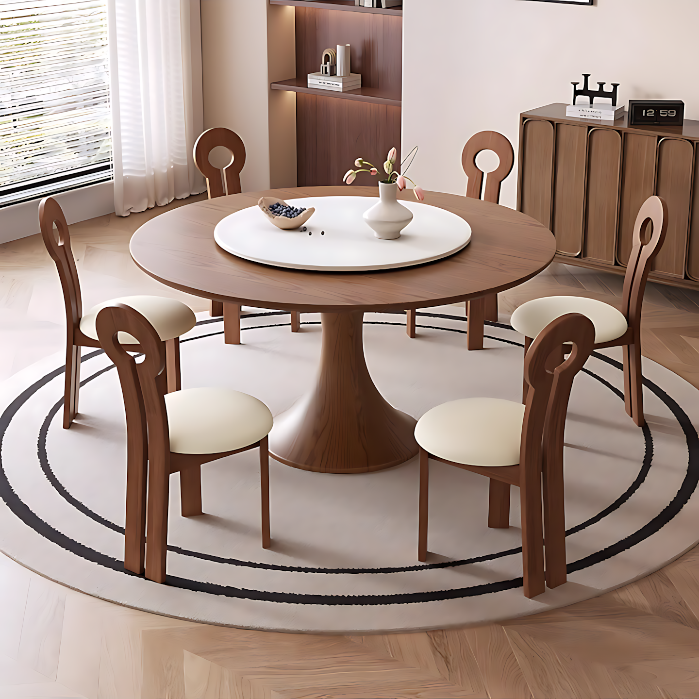 Small Waist Round Table with Turntable Household Round Dining Table French Retro Dining Table Large Round Table