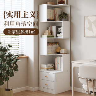 [Storage] Solid Wood Corner Bookshelf Storage Cabinet Room Storage Rack Floor-Standing Multi-Layer Corner Cabinet Guest Integrated Wall Bed