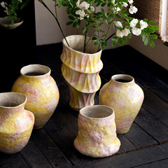 ランタノリン寂風手作り彩色絵陶磁器花瓶客間玄関新中国式民宿上品生け花器桜砕き