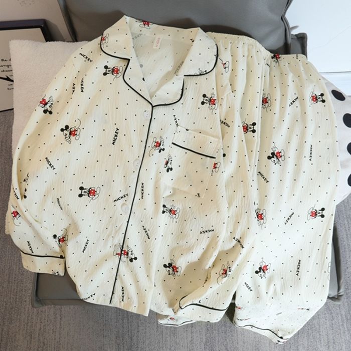 Al por mayor transfronterizo primavera y otoño nuevo pijama de mujer nubes de algodón con solapa cardigan de manga larga pantalones dulces set de ropa para el hogar