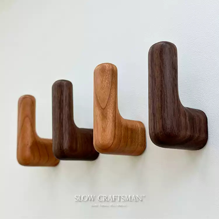 Black Walnut Small Hook Beech Nordic Japanese High-End Hook Wall Entrance Punch Simple Natural Wood Coat Hook