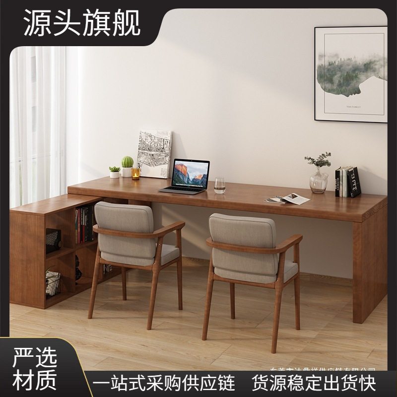 Solid Wood Desk and Bookcase Integrated Modern L-Shaped Grid Cabinet Office Desk for Home Bedroom Study Semi-Enclosed Workstation