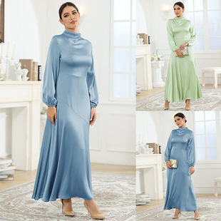 2025 New Autum Export Satin Conservative Long-Sleeved Loose Dress Elegant Elegant Women's Evening Dress