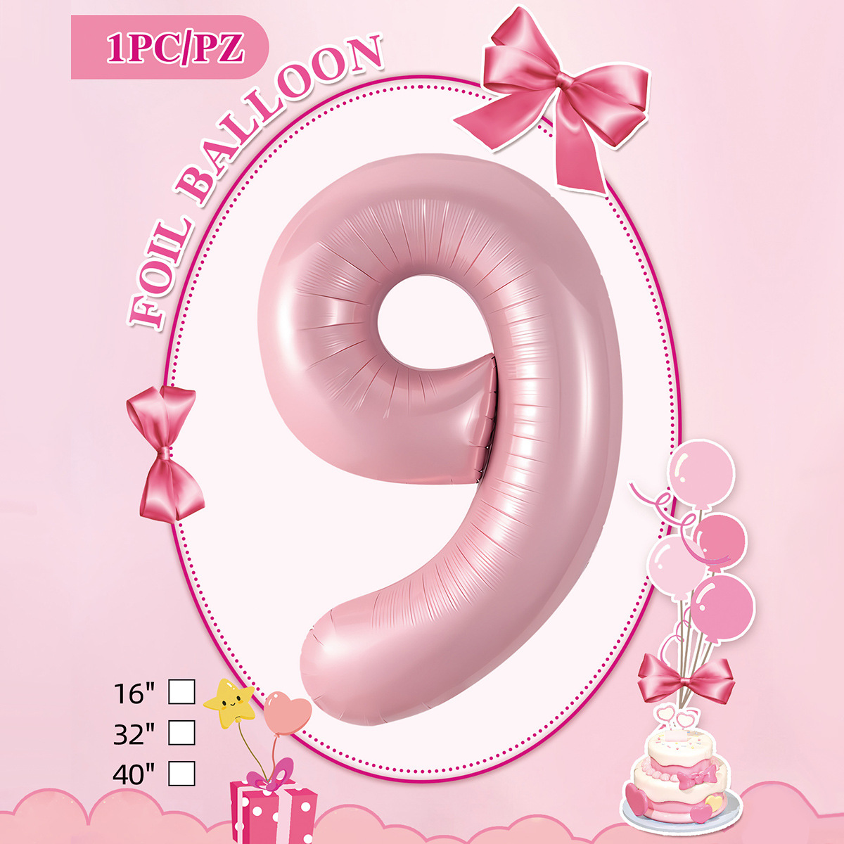 Embalaje de tarjeta de papel independiente digital de cumpleaños impreso en blanco de 32 pulgadas, decoración de fiesta de la versión estadounidense, película de aluminio, decoración de globos de papel de aluminio