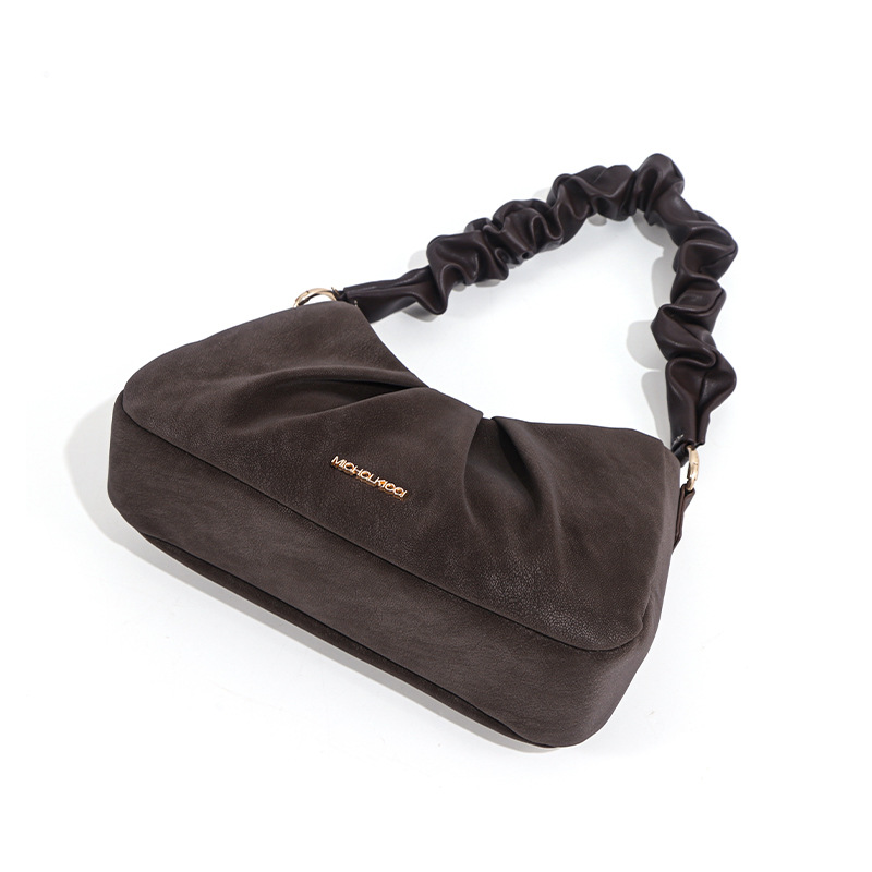 Vintage chocolade geplooide schoudertas voor dames tas_voghion.com