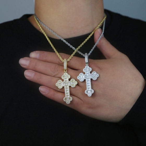 Hip Hop Full Diamond Cloud Cross Diamond Pendant European and American Hip Hop Necklace Trendy Pendant Foreign Trade