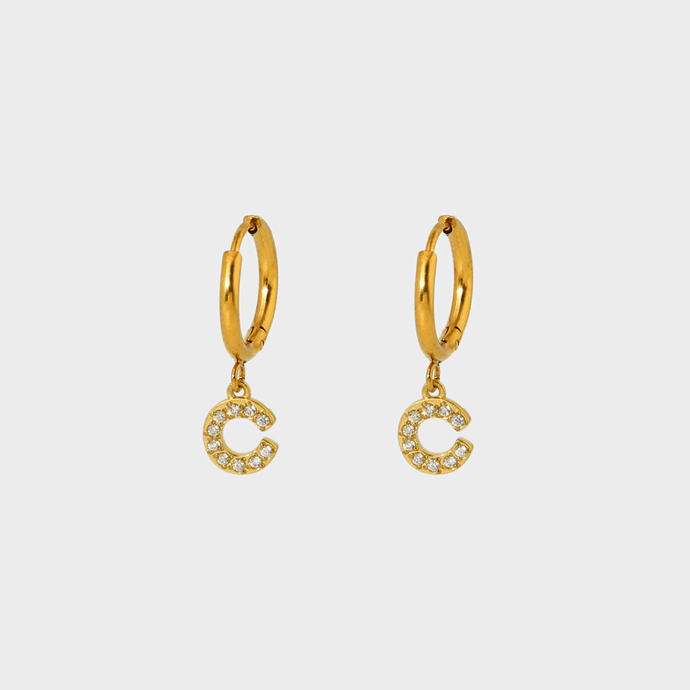 1 Pair IG Style Simple Style Letter Plating Inlay 304 Stainless Steel Zircon 14K Gold Plated Drop Earrings display picture 6