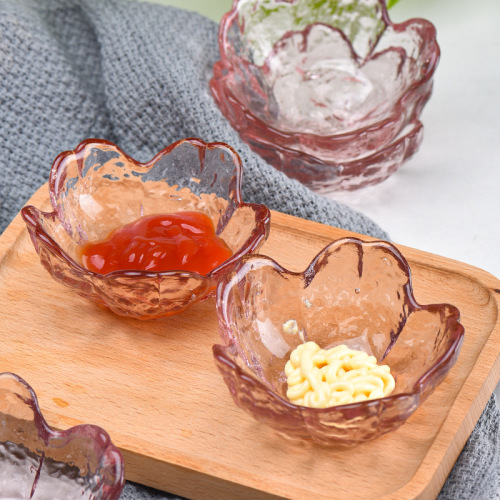 Japanese-style colored glass cherry blossom dish creative pink household seasoning dipping dish soy sauce dish bowl tableware set