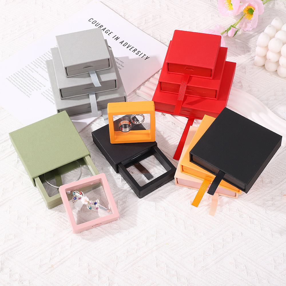 首饰收纳盒抽拉式薄膜抽屉盒手串手链收纳包装盒薄膜美甲打包盒